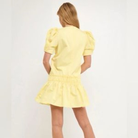 ENGLISH FACTORY
Ruffle Detail Puff Sleeve Poplin Dress  size Large Yellow - Picture 2 of 12